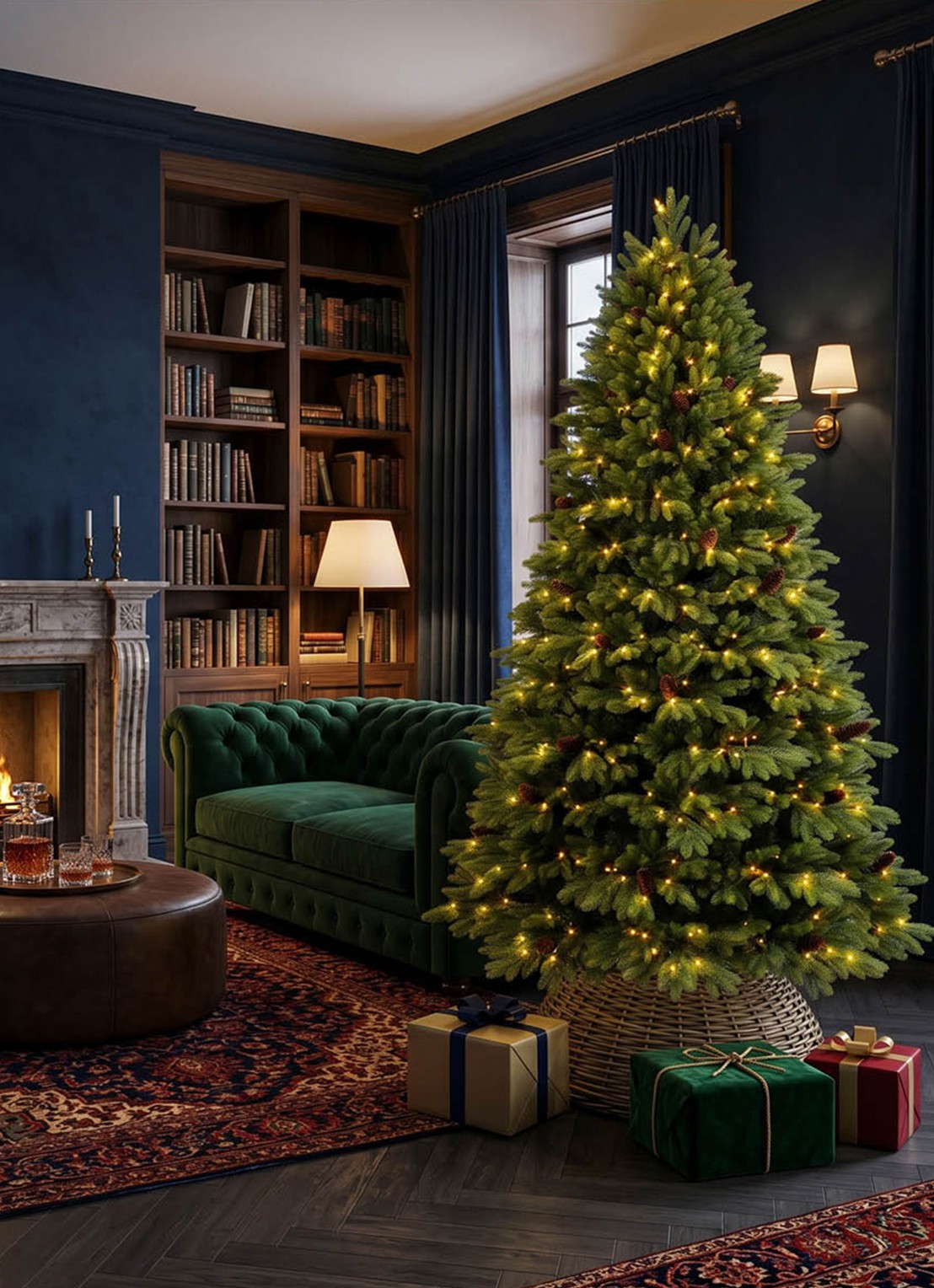 Van Der Gucht Oakland kunstkerstboom met LED verlichting 195 cm - detail groen