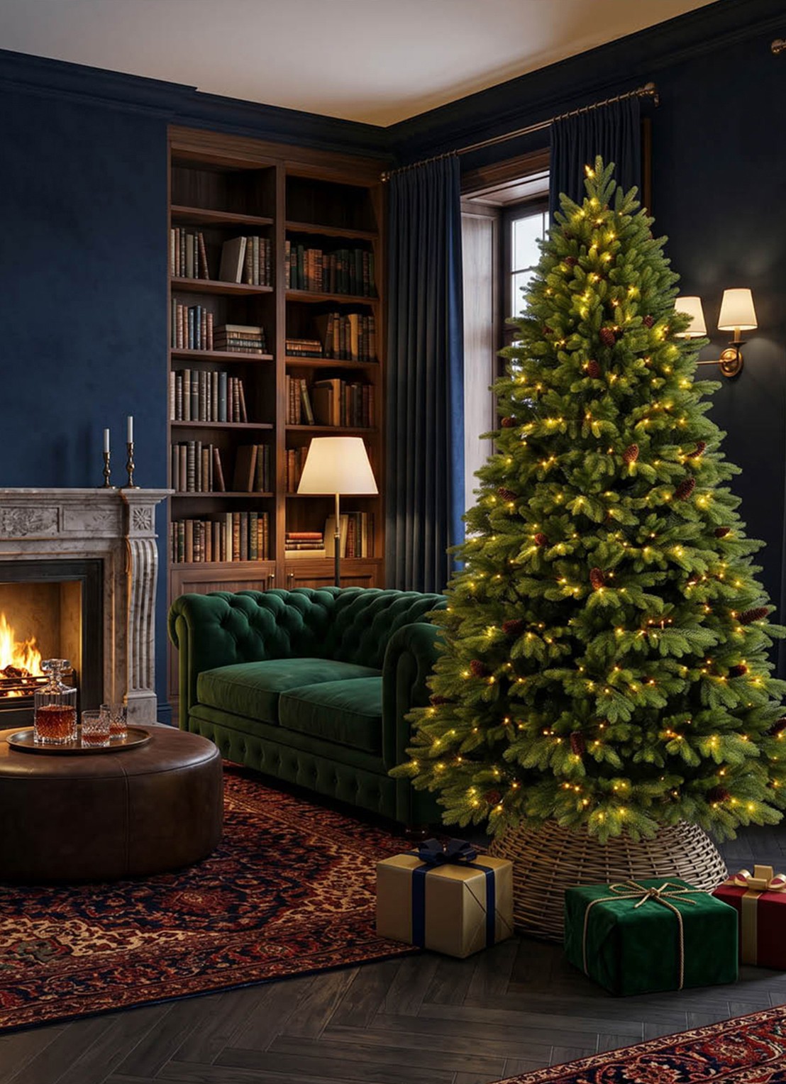 Van Der Gucht Oakland kunstkerstboom met LED verlichting 225 cm - detail groen