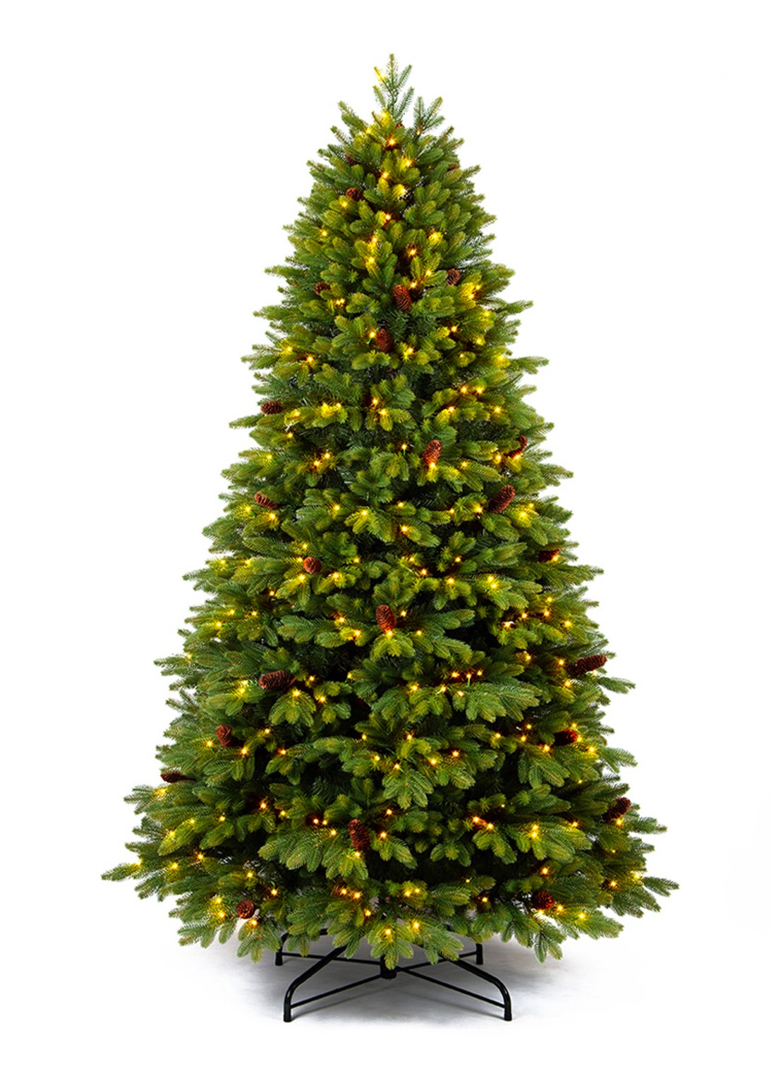Van Der Gucht Oakland kunstkerstboom met LED verlichting 225 cm - voorkant 3 groen