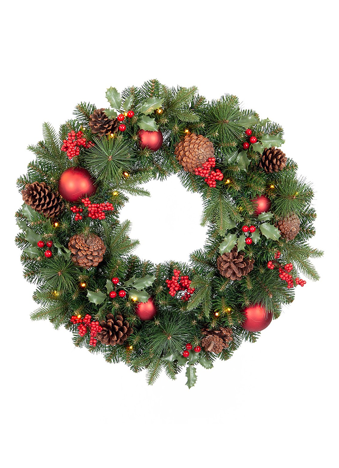 Van Der Gucht Victoria kerstkrans met LED verlichting 60 cm - voorkant 3 groen