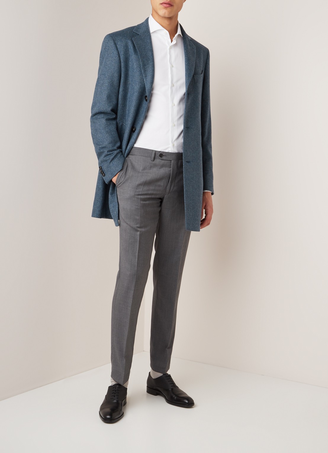Van Gils Buck slim fit pantalon van scheerwol - voorkant 2 grijs