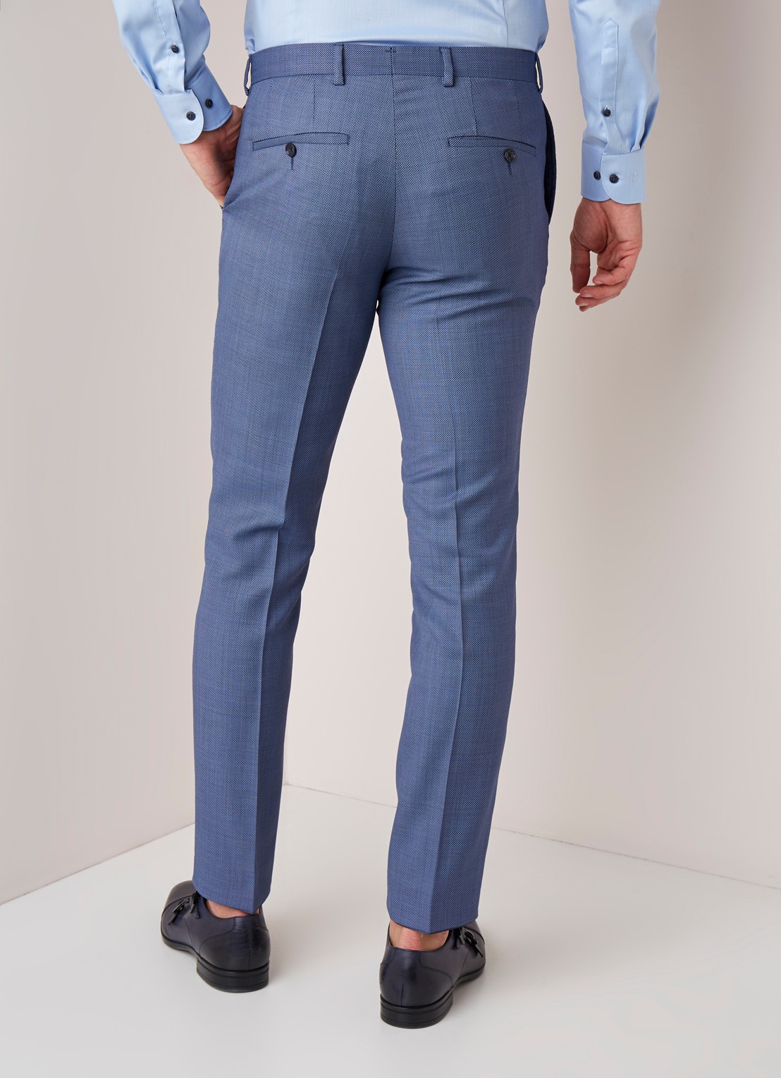 Van Gils Buck Split slim fit pantalon micro dessin - achterkant 5 blauw