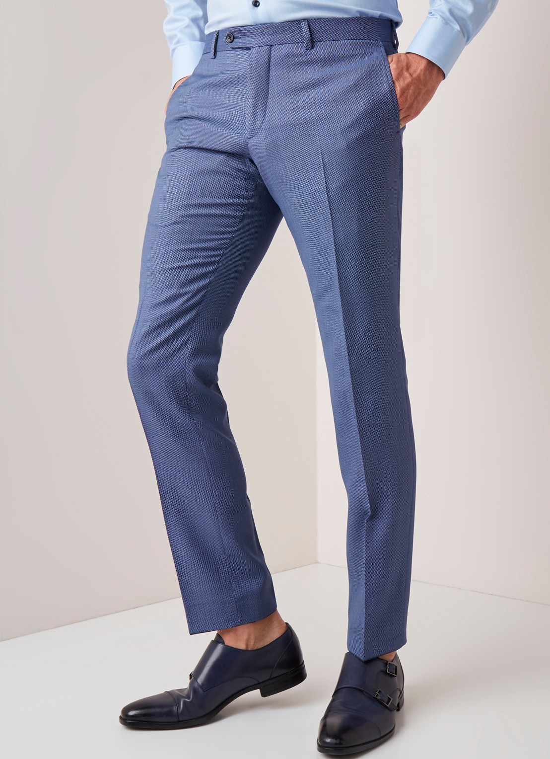 Van Gils Buck Split slim fit pantalon micro dessin - detail 3 blauw
