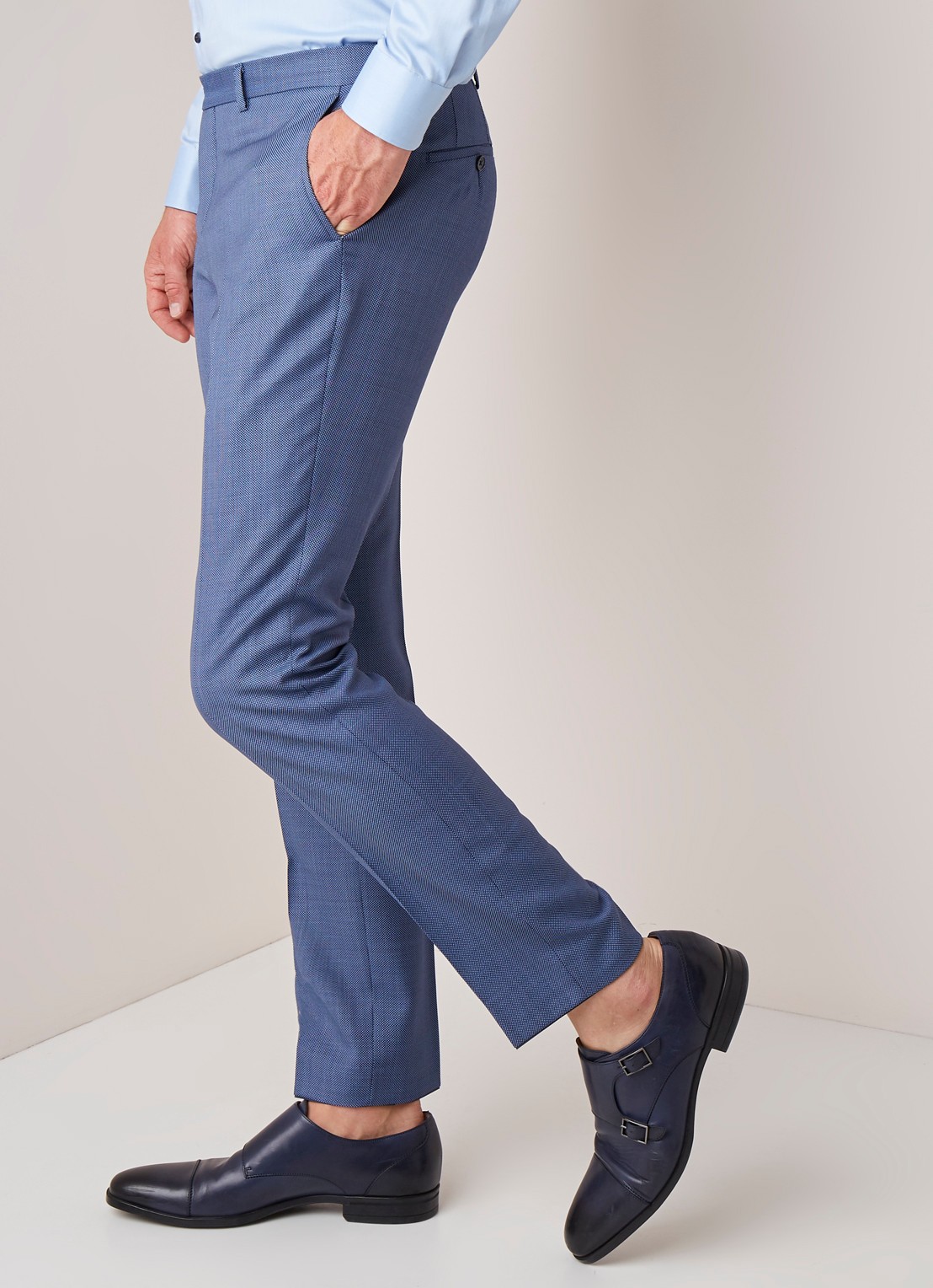 Van Gils Buck Split slim fit pantalon micro dessin - detail 4 blauw
