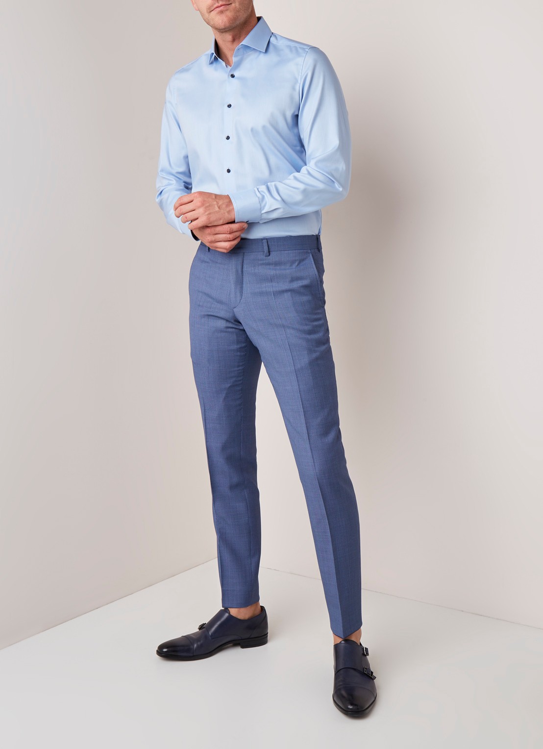 Van Gils Buck Split slim fit pantalon micro dessin - voorkant 2 blauw