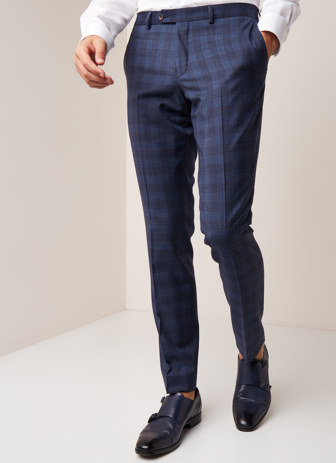 Van Gils Bull slim fit pantalon van wol - detail 2 blauw