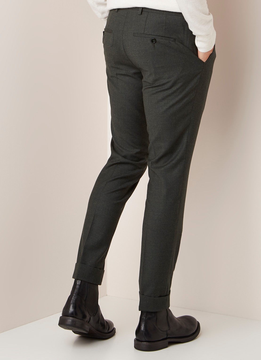 Van Gils Bull Split slim fit pantalon in wolblend - achterkant donkergroen