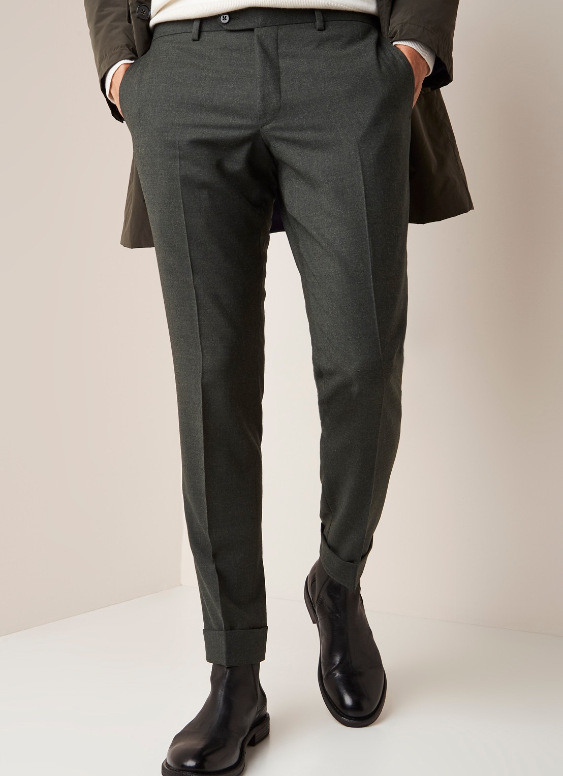 Van Gils Bull Split slim fit pantalon in wolblend - detail 2 donkergroen