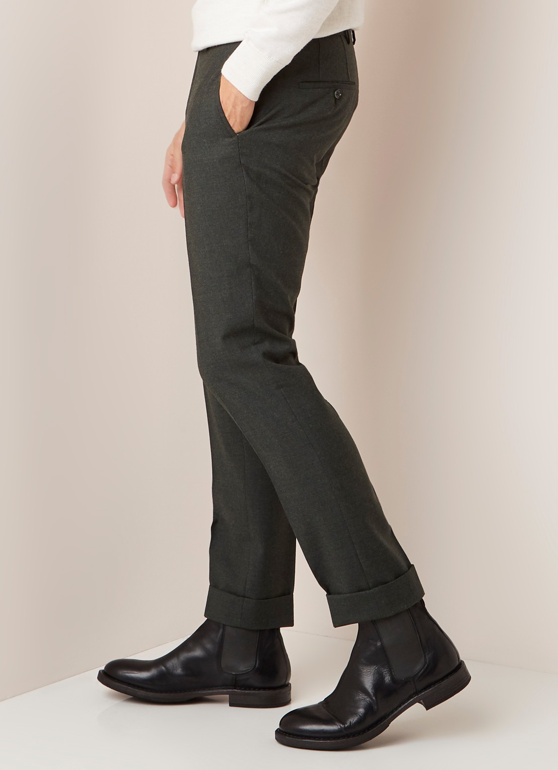 Van Gils Bull Split slim fit pantalon in wolblend - detail 3 donkergroen