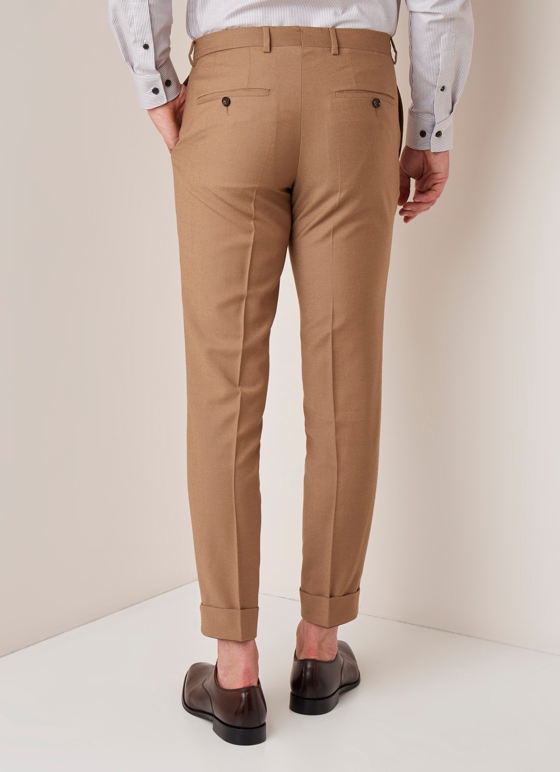 Van Gils Bull Split slim fit pantalon in wolblend - achterkant camel