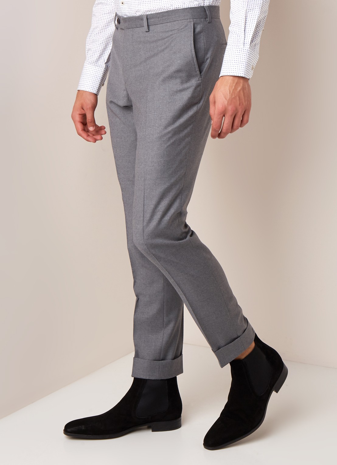 Van Gils Bull Split slim fit pantalon in wolblend - detail 5 grijs