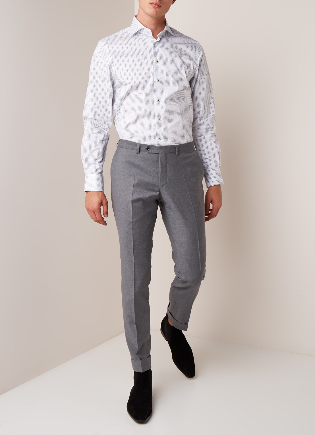 Van Gils Bull Split slim fit pantalon in wolblend - voorkant 3 grijs