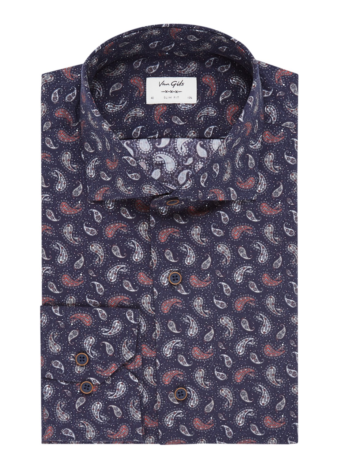 Van Gils Edar slim fit overhemd met paisley dessin - voorkant 3 blauw