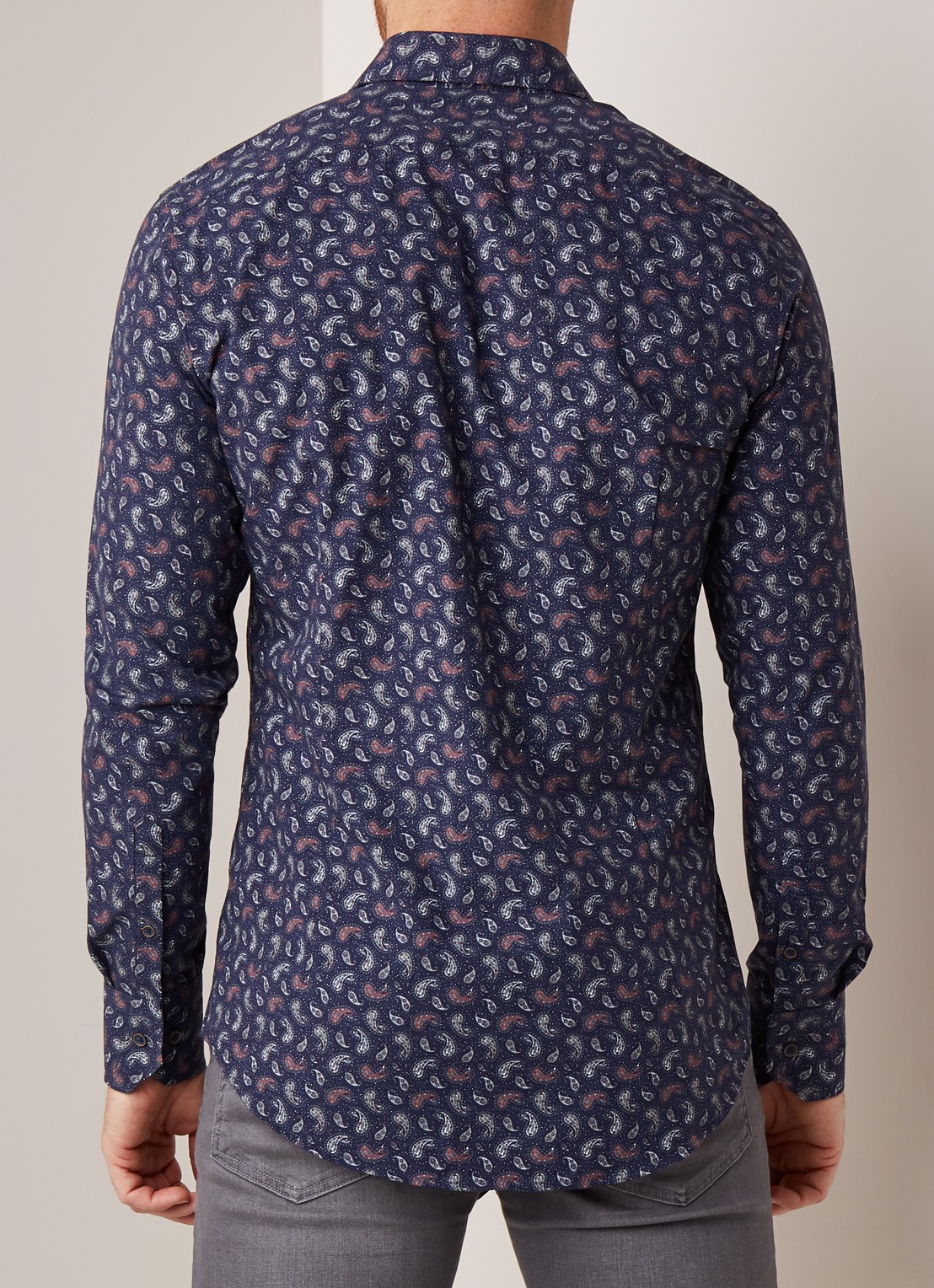 Van Gils Edar slim fit overhemd met paisley dessin - achterkant blauw