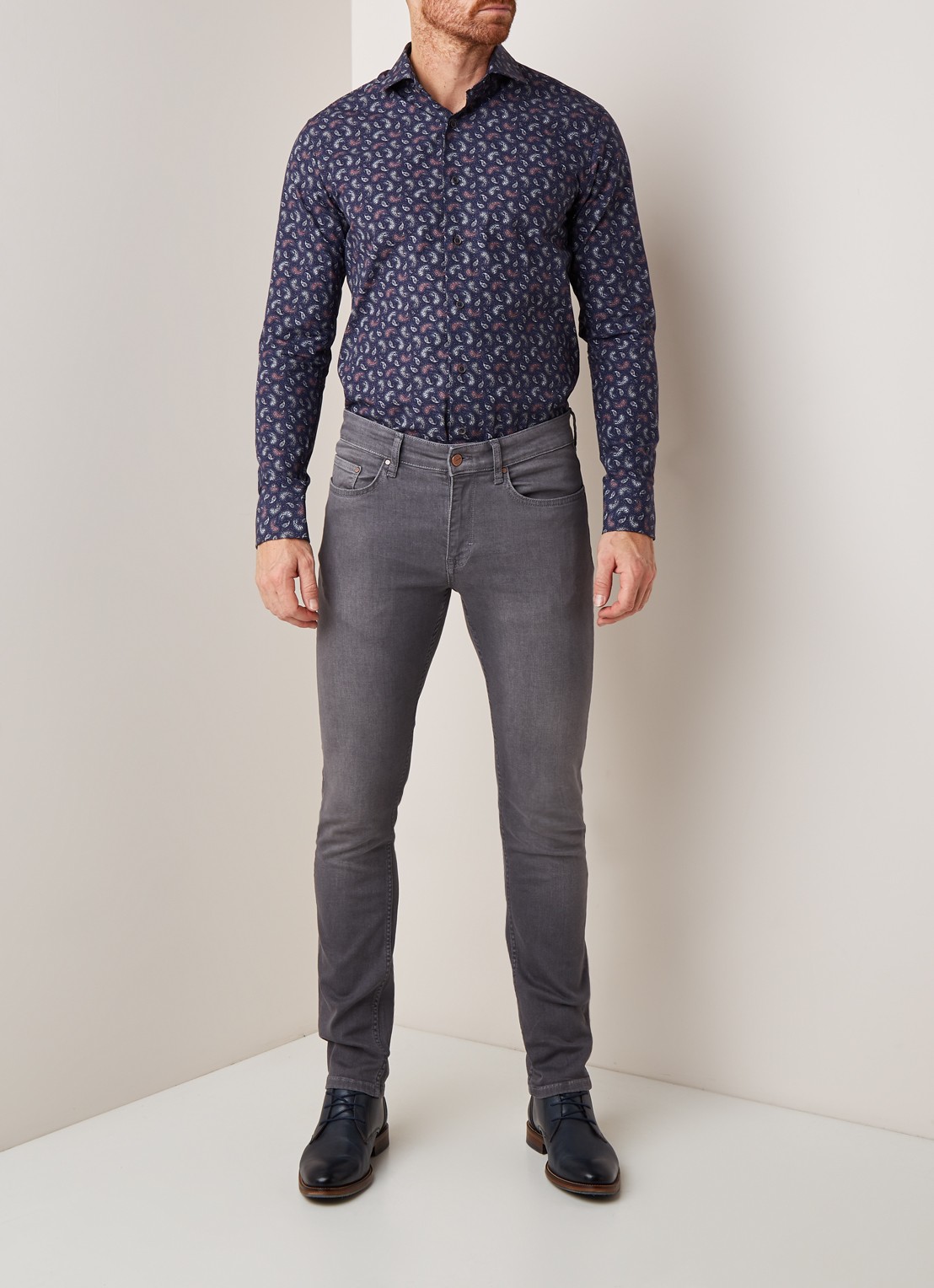 Van Gils Edar slim fit overhemd met paisley dessin - voorkant 4 blauw