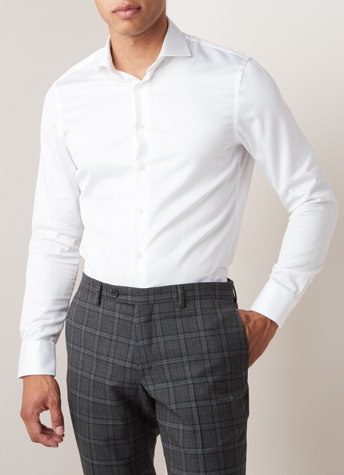 Van Gils Edar slim fit overhemd met wide spread-kraag - detail 3 wit