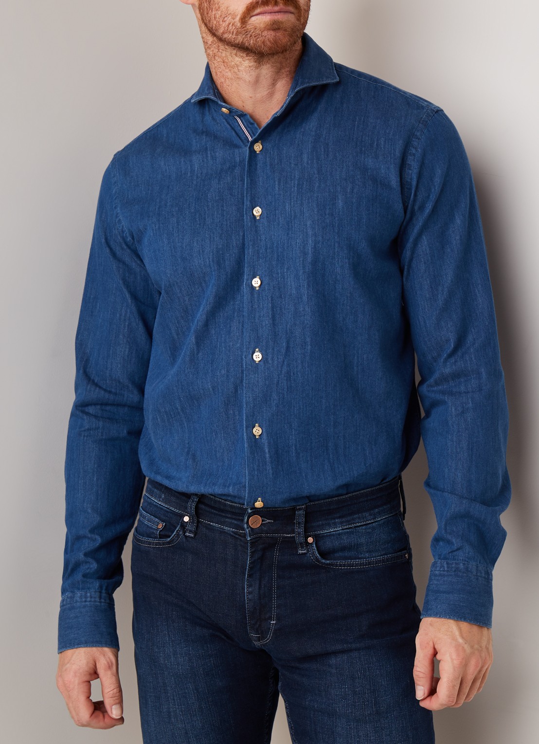 Van Gils Eden slim fit overhemd van denim - detail 2 indigo