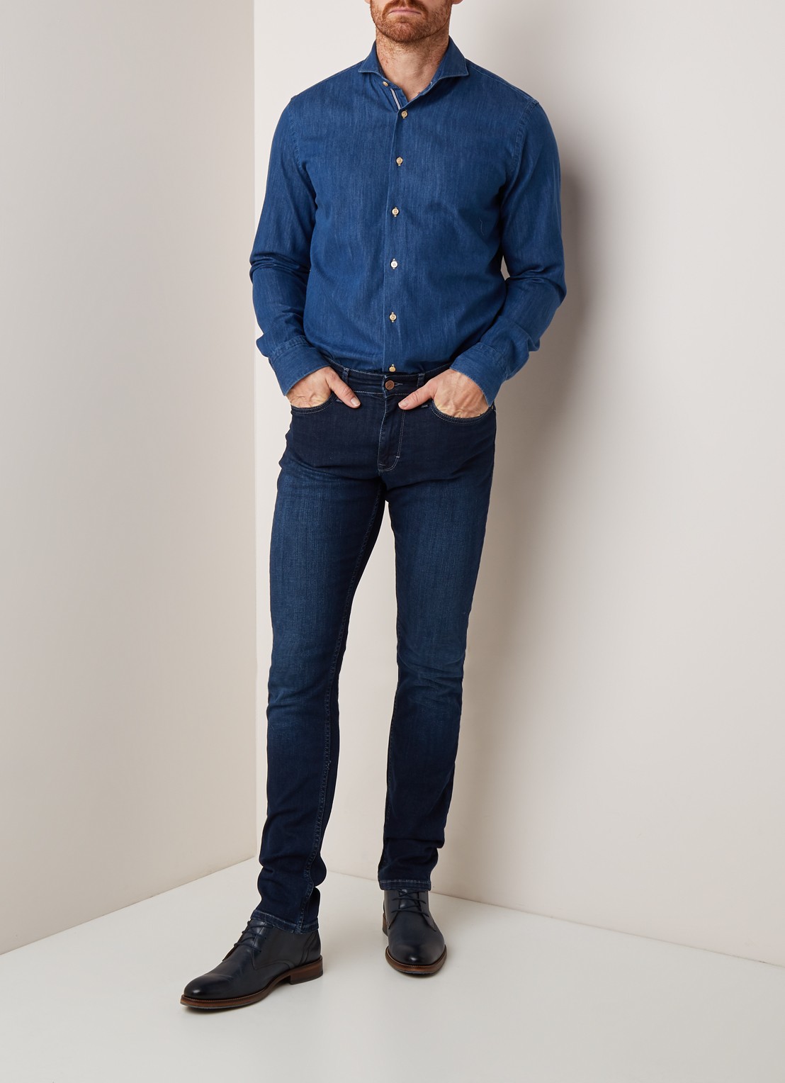 Van Gils Eden slim fit overhemd van denim - voorkant 3 indigo