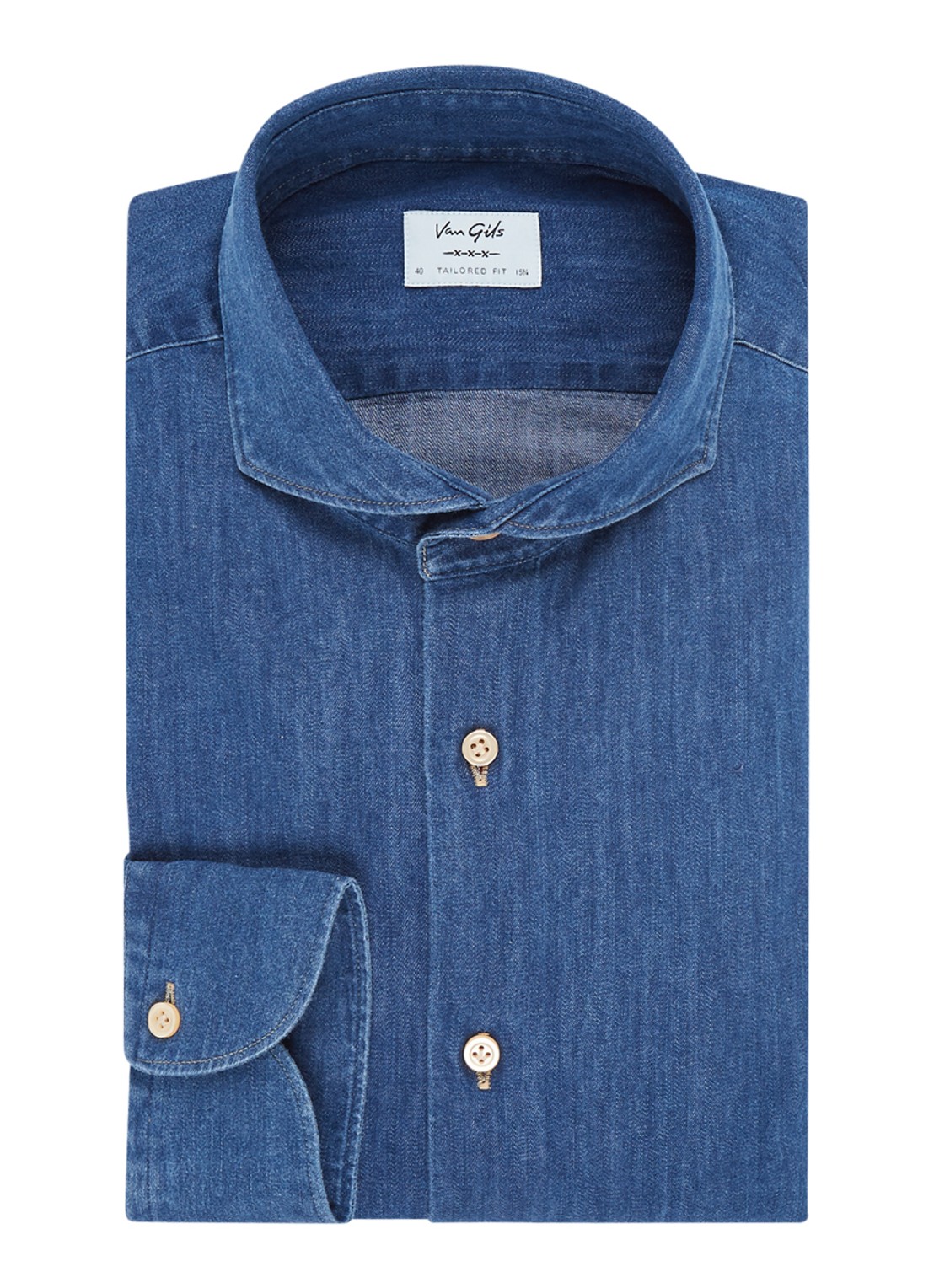 Van Gils Eden slim fit overhemd van denim - voorkant 4 indigo