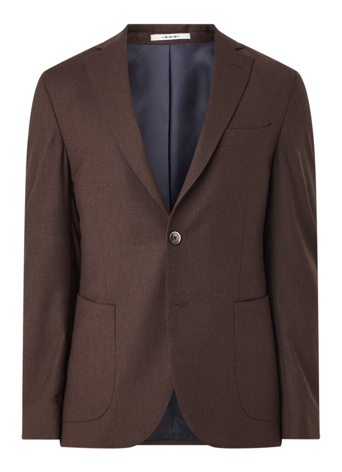 Van Gils Elliot Split slim fit colbert van wol met opgestikte zakken - voorkant donkerbruin