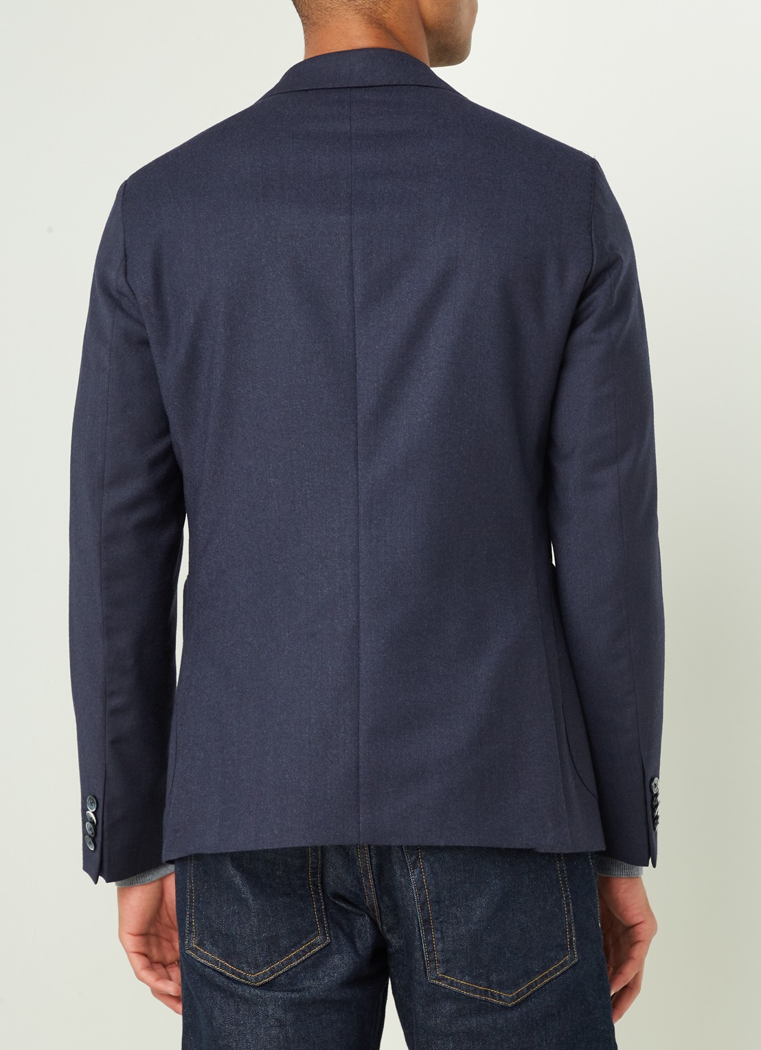 Van Gils Elliot Split slim fit colbert van wol met opgestikte zakken - achterkant 6 blauw