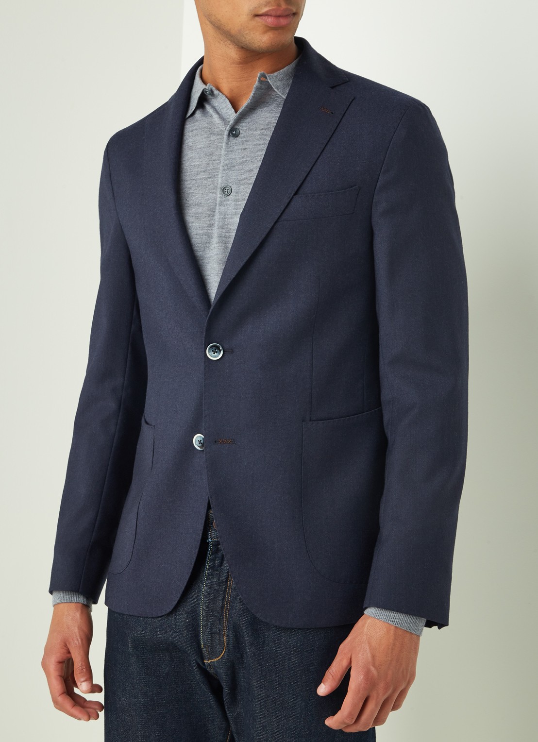 Van Gils Elliot Split slim fit colbert van wol met opgestikte zakken - detail 3 blauw