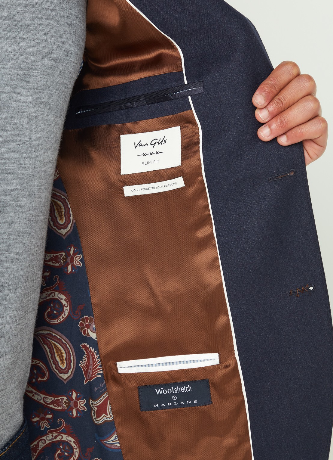 Van Gils Elliot Split slim fit colbert van wol met opgestikte zakken - detail 4 blauw