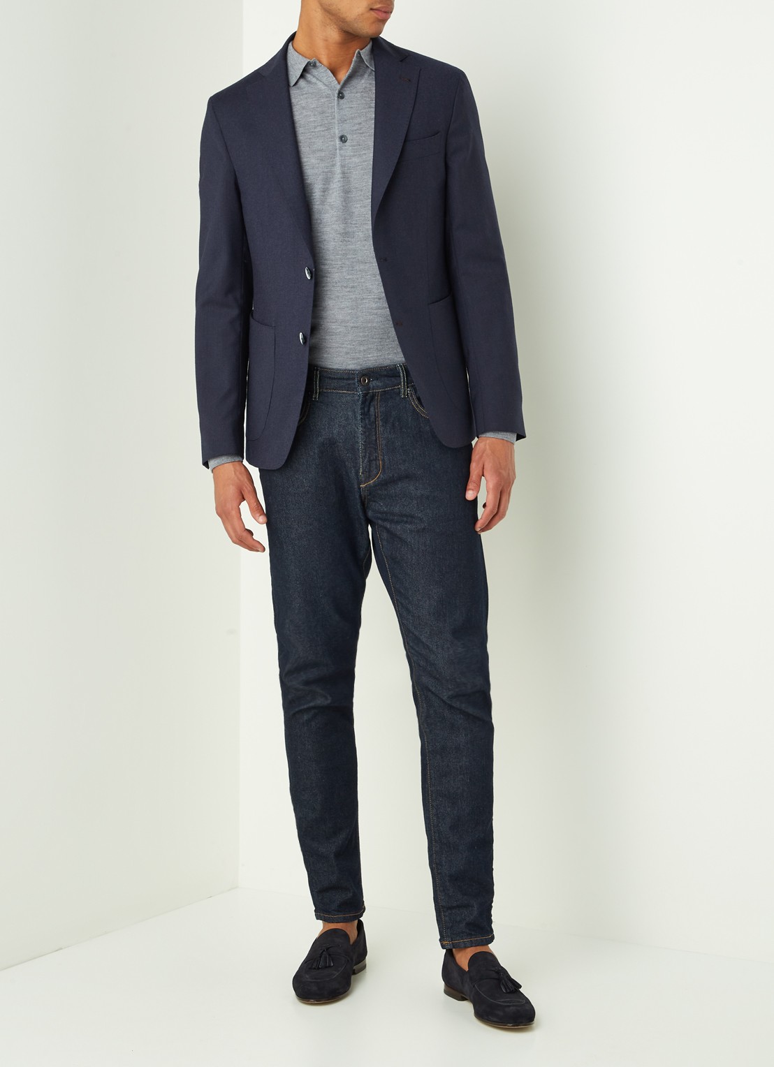 Van Gils Elliot Split slim fit colbert van wol met opgestikte zakken - voorkant 2 blauw