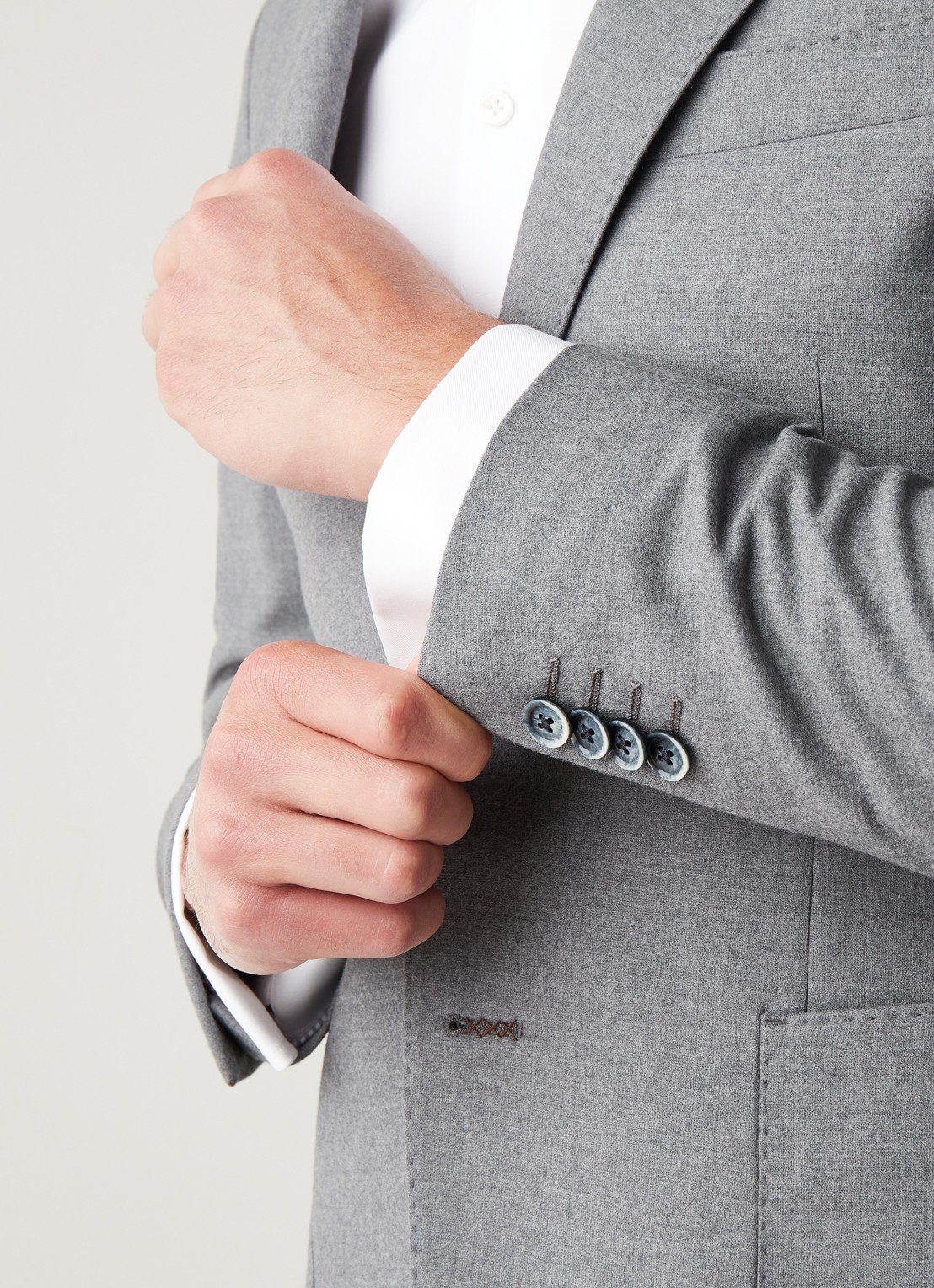 Van Gils Elliot Split slim fit colbert van wol met opgestikte zakken - detail 5 lichtgrijs