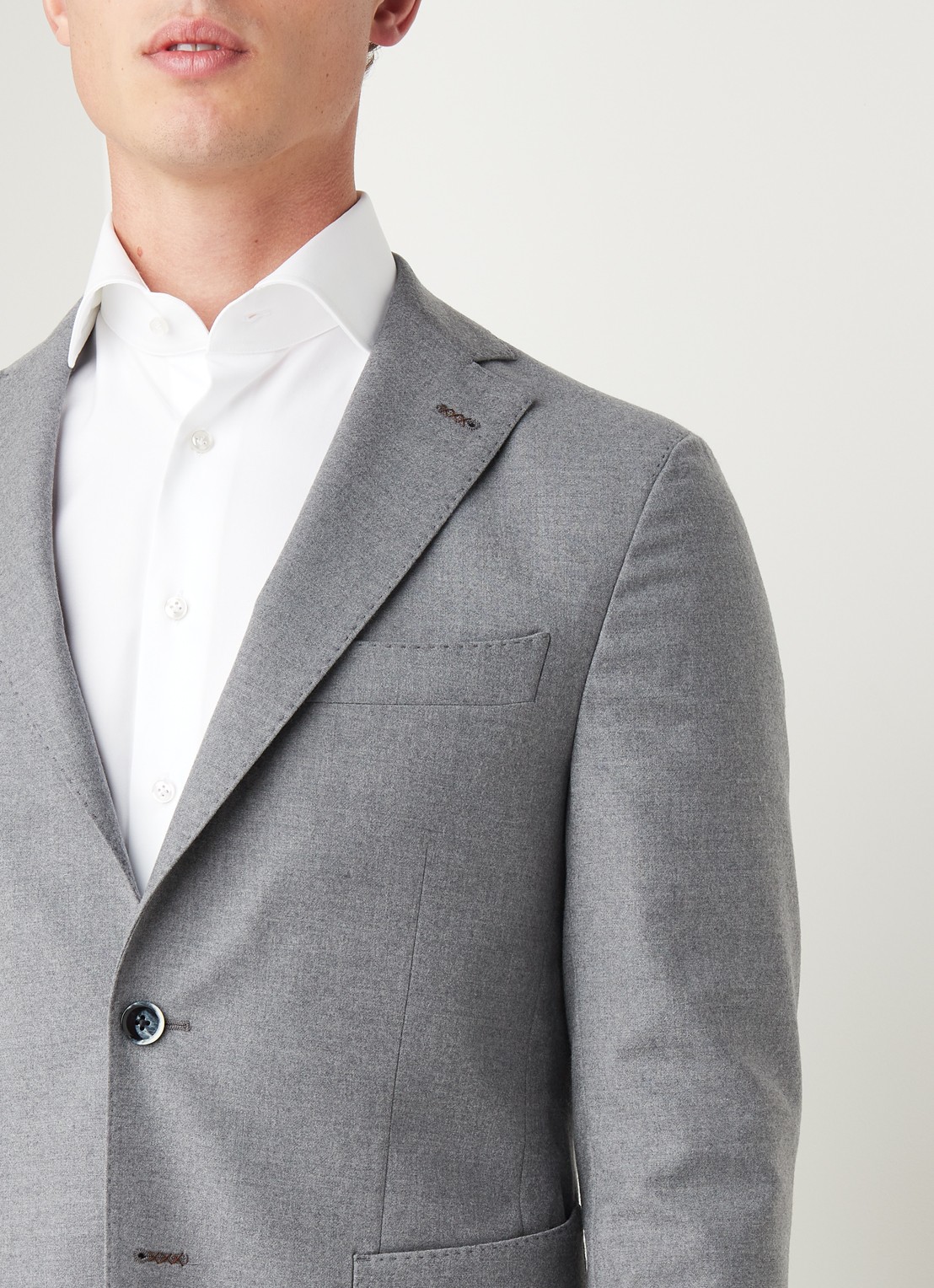 Van Gils Elliot Split slim fit colbert van wol met opgestikte zakken - detail 6 lichtgrijs