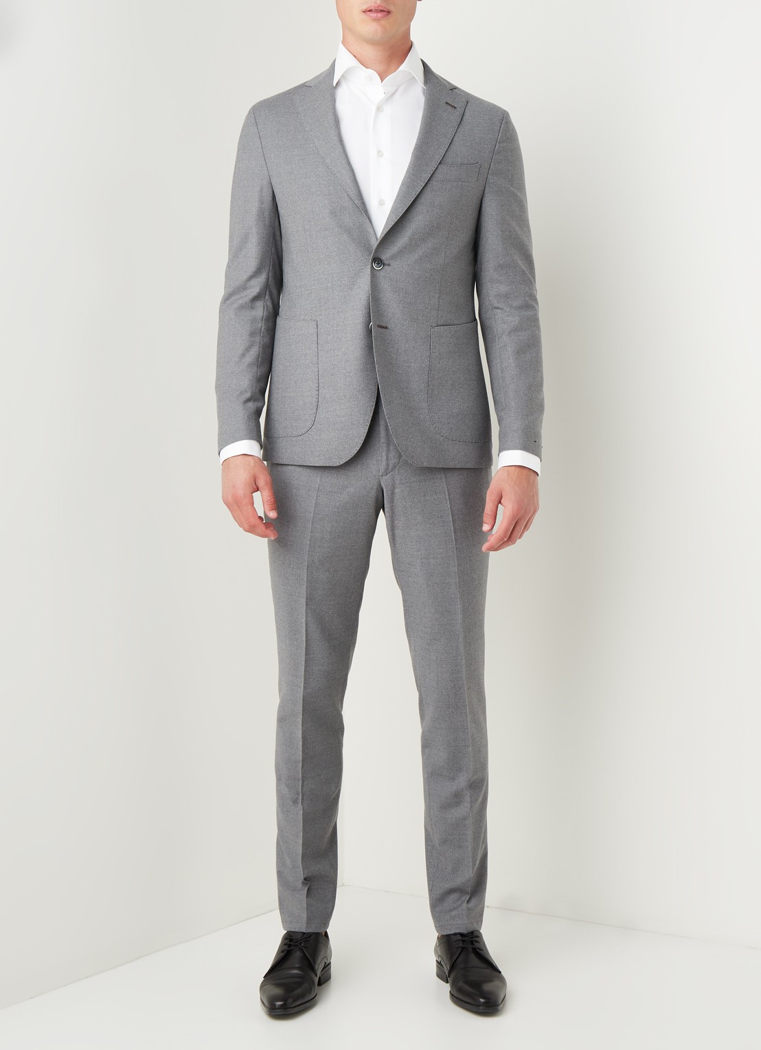Van Gils Elliot Split slim fit colbert van wol met opgestikte zakken - voorkant 2 lichtgrijs