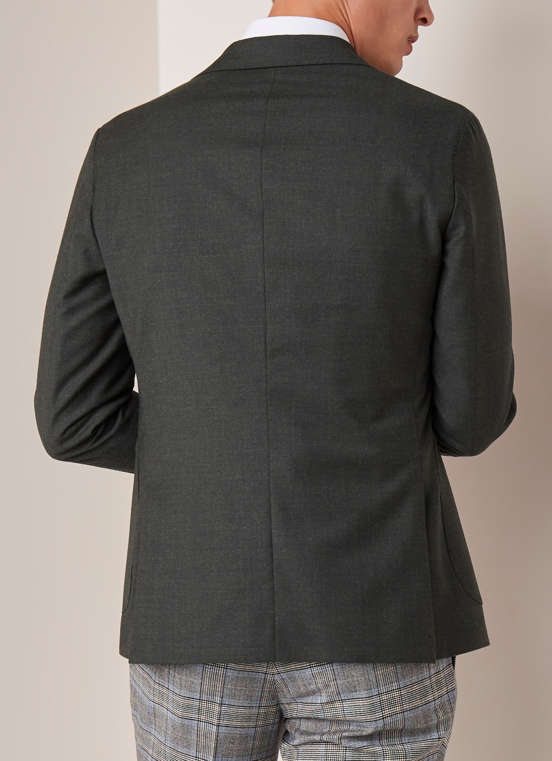 Van Gils Elliot tailored fit colbert van scheerwol - achterkant donkergroen