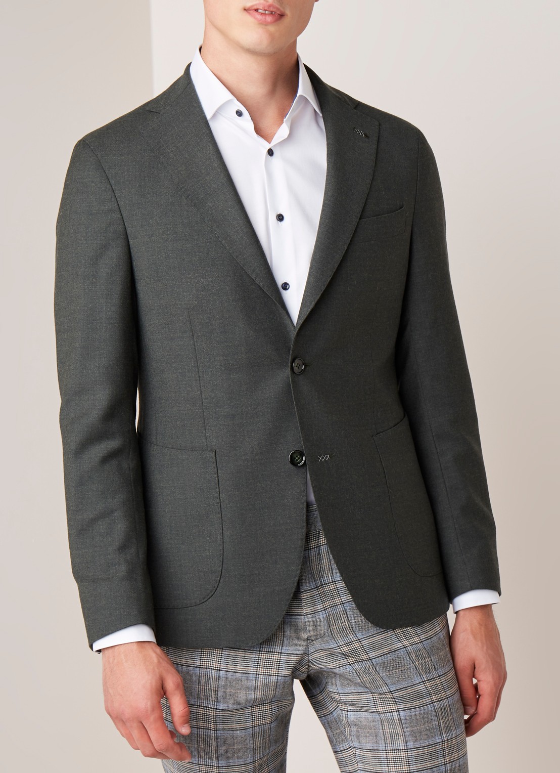 Van Gils Elliot tailored fit colbert van scheerwol - detail 4 donkergroen