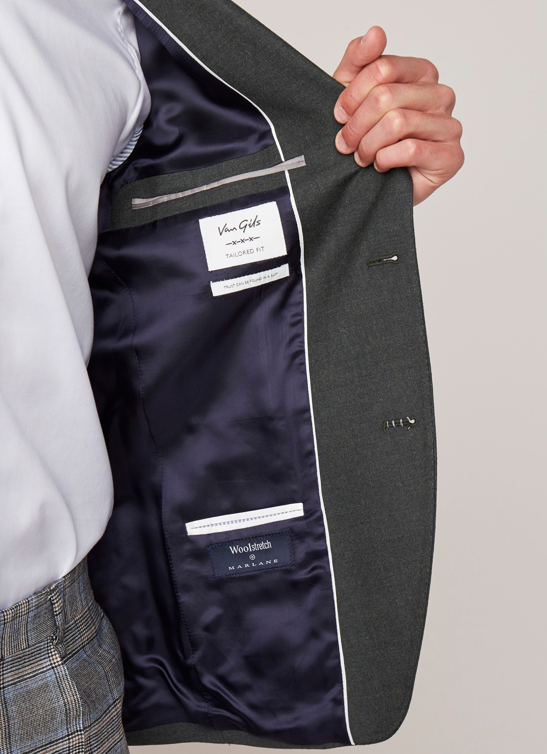 Van Gils Elliot tailored fit colbert van scheerwol - detail 5 donkergroen