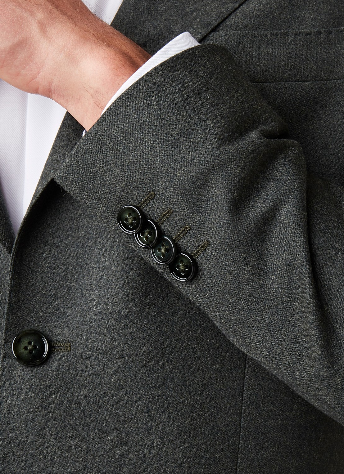 Van Gils Elliot tailored fit colbert van scheerwol - detail 6 donkergroen