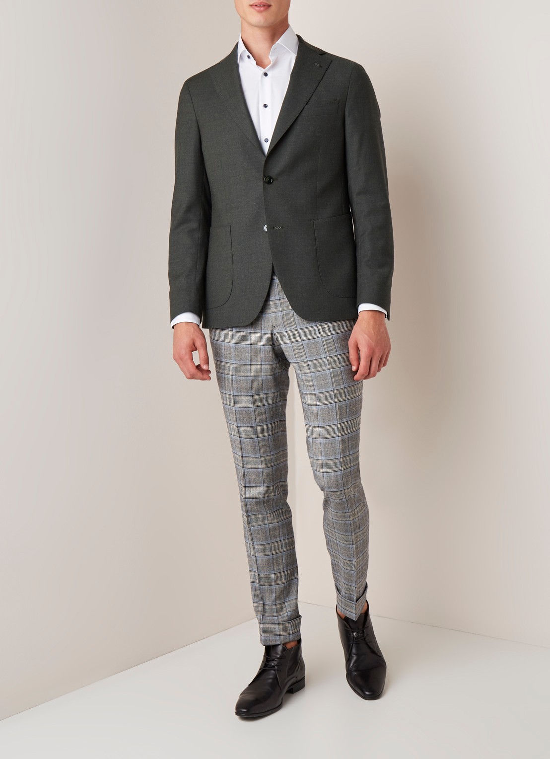 Van Gils Elliot tailored fit colbert van scheerwol - voorkant 3 donkergroen