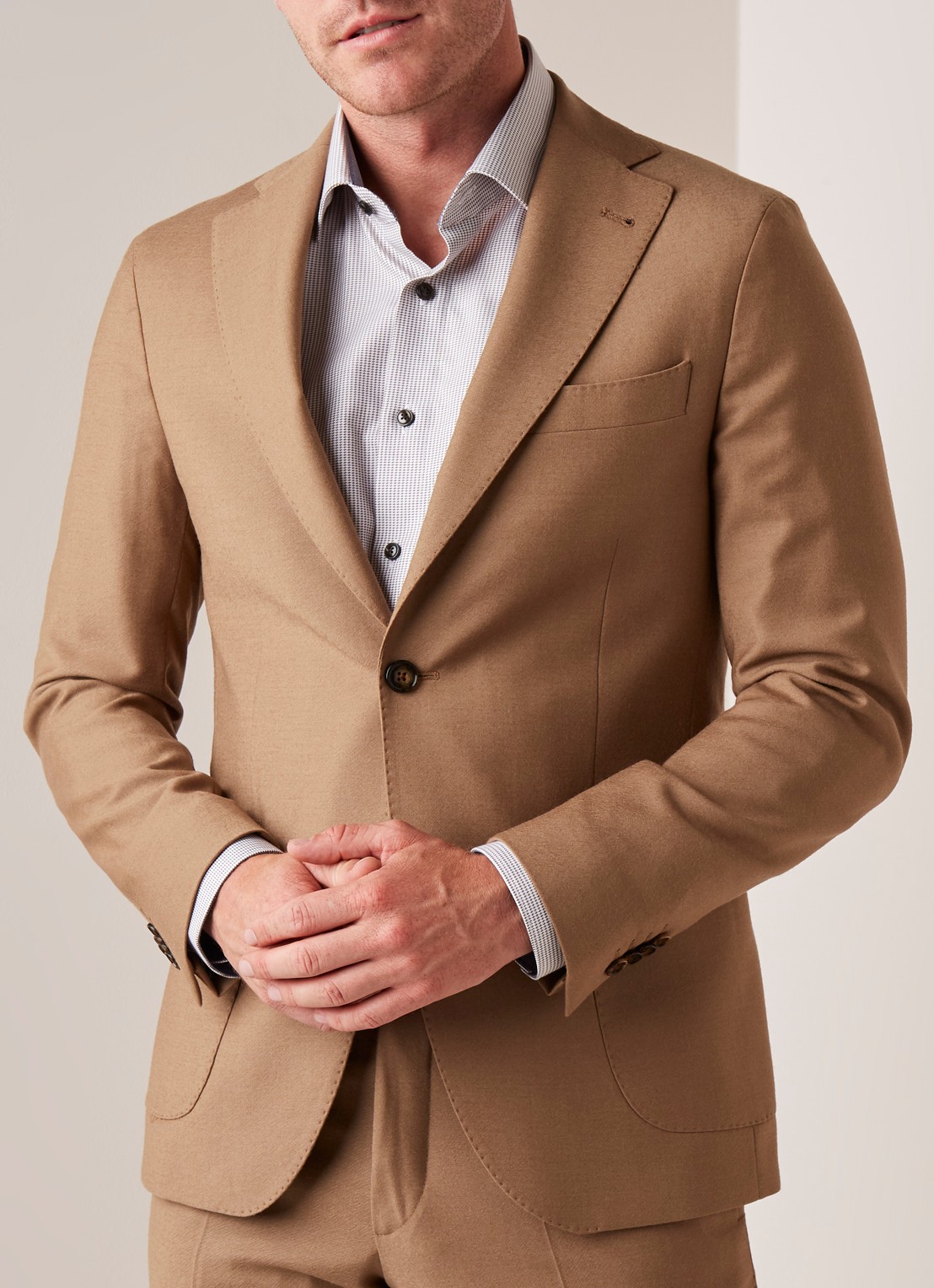 Van Gils Elliot tailored fit colbert van scheerwol - detail 2 camel
