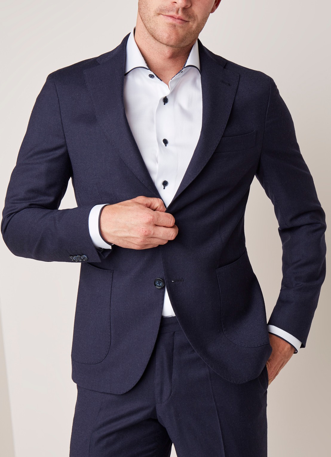 Van Gils Elliott tailored fit colbert in wolblend - detail 4 blauw