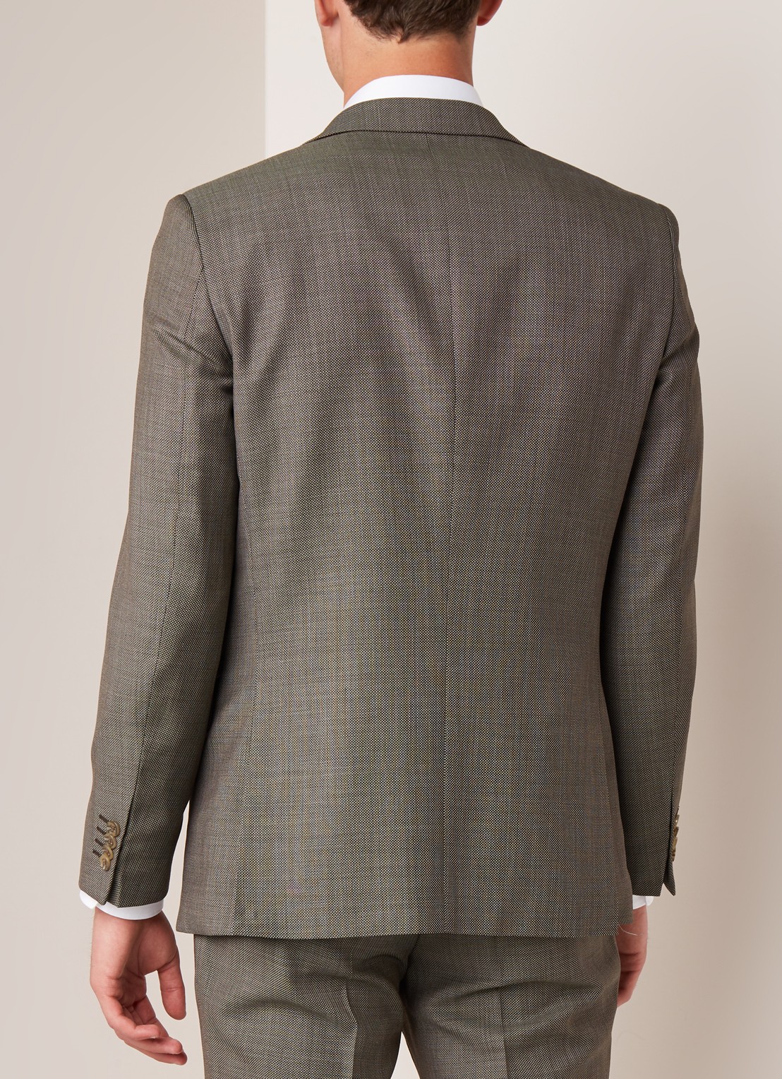 Van Gils Ellis tailored fit colbert van scheerwol met micro birdseye dessin - achterkant donkergroen