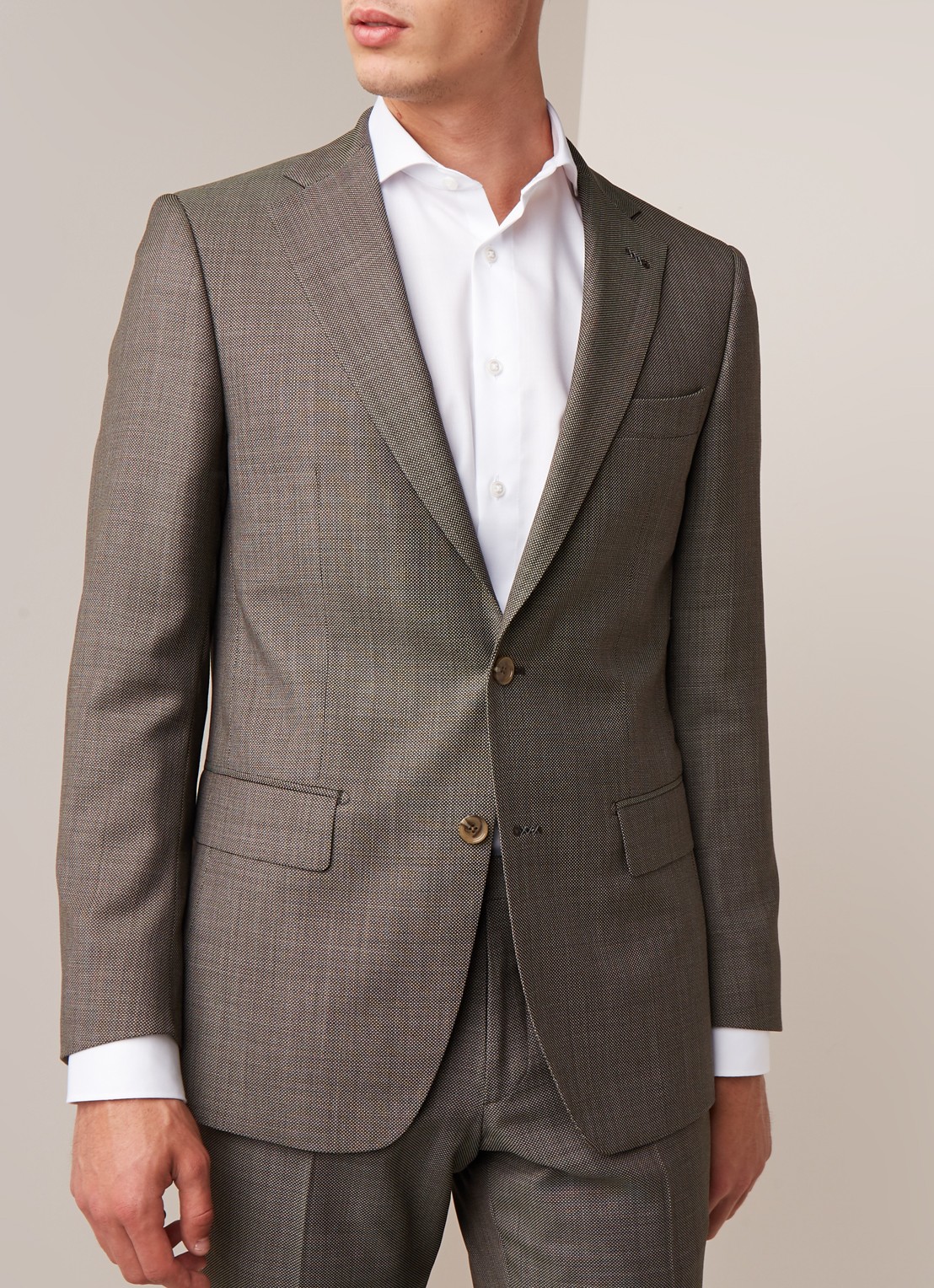 Van Gils Ellis tailored fit colbert van scheerwol met micro birdseye dessin - detail 2 donkergroen