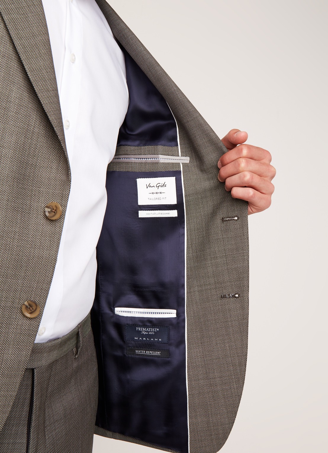 Van Gils Ellis tailored fit colbert van scheerwol met micro birdseye dessin - detail 3 donkergroen
