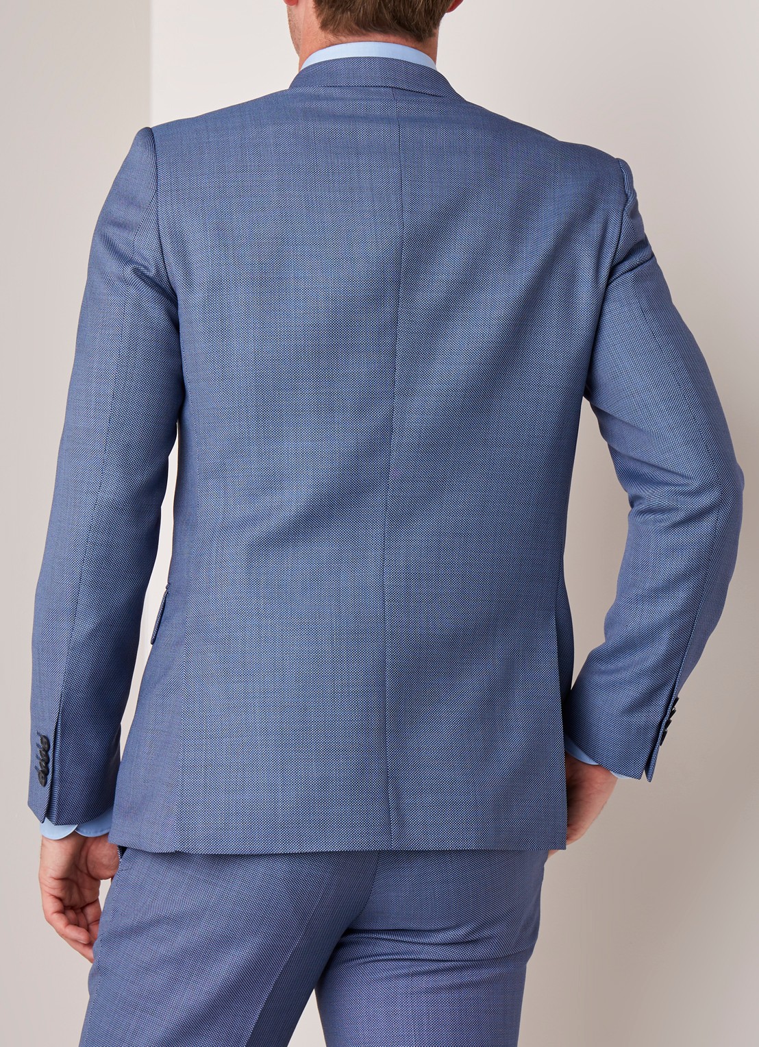 Van Gils Ellis tailored fit colbert van scheerwol met micro birdseye dessin - achterkant blauw