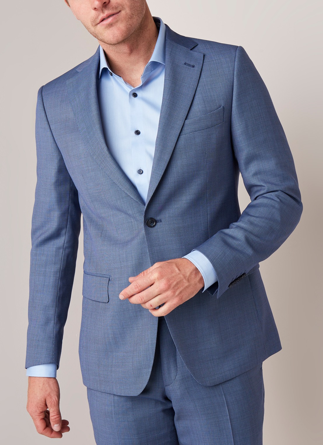 Van Gils Ellis tailored fit colbert van scheerwol met micro birdseye dessin - detail 2 blauw