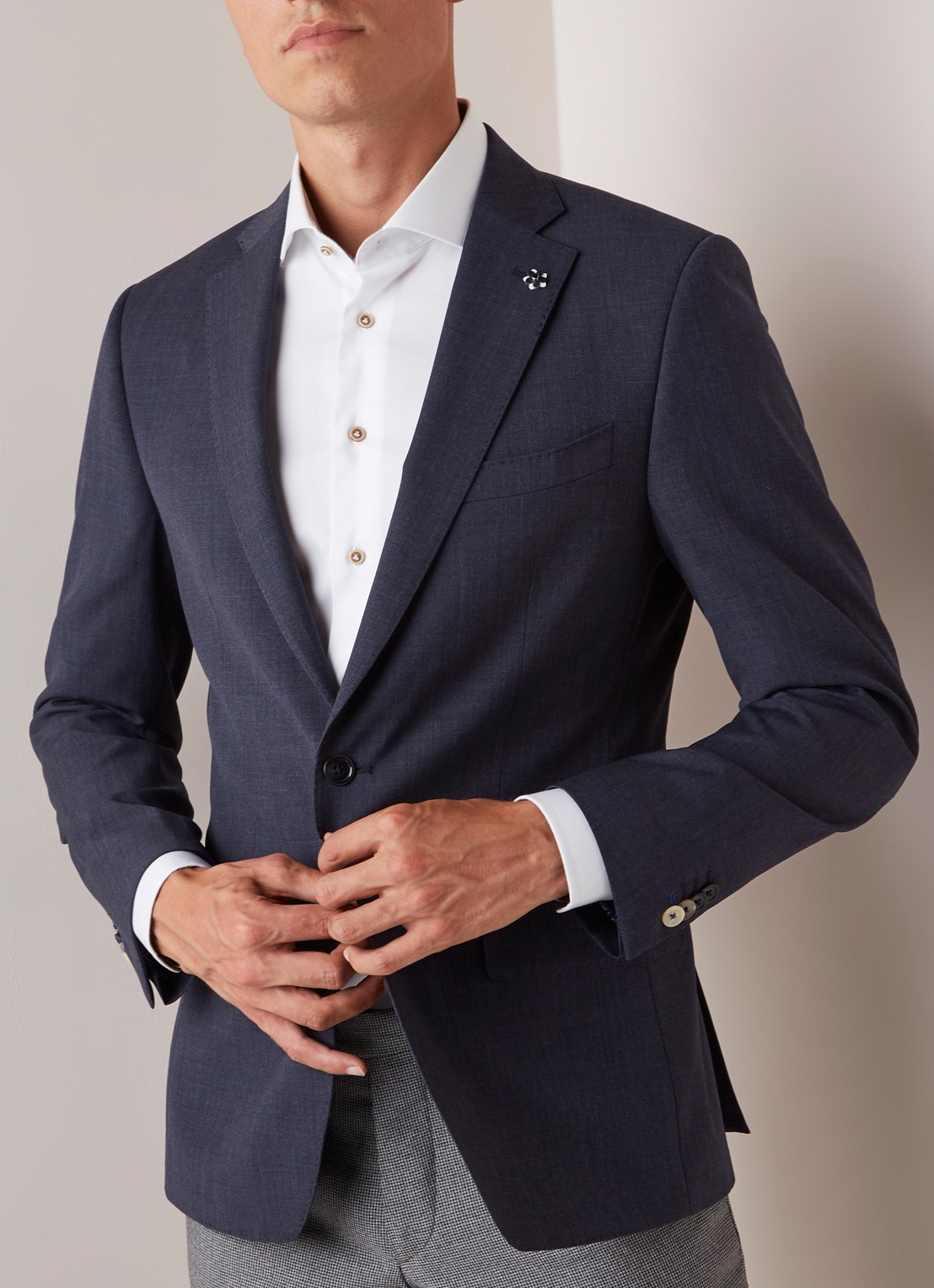 Van Gils Ellison slim fit colbert in wolblend - detail 4 blauw