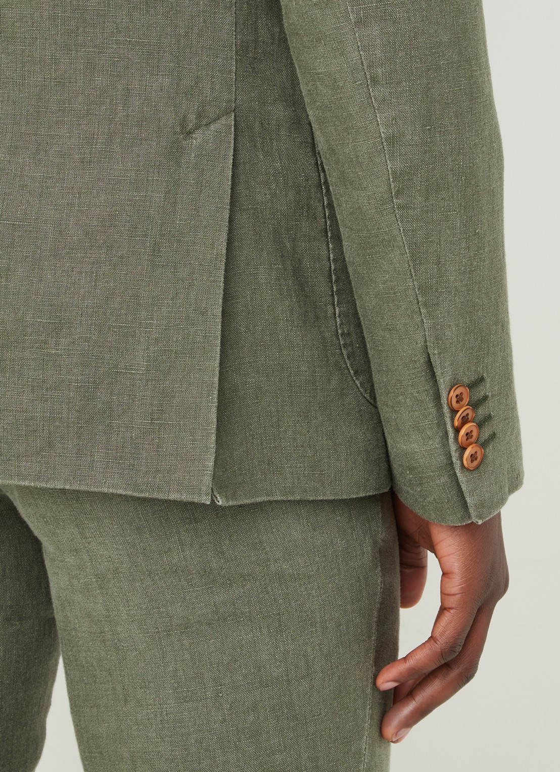 Van Gils Elray slim fit colbert van linnen - detail 5 olijfgroen