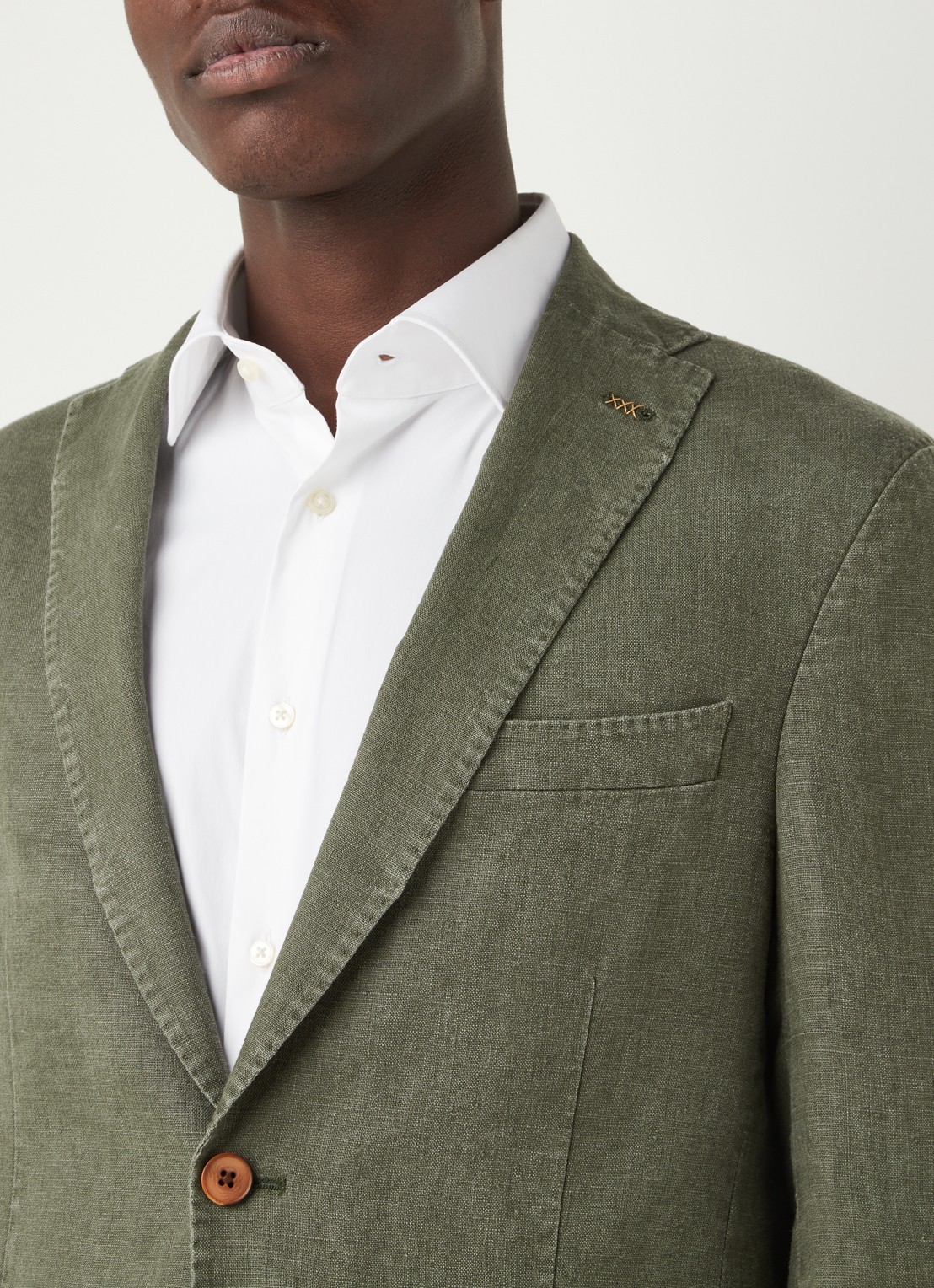 Van Gils Elray slim fit colbert van linnen - detail 6 olijfgroen