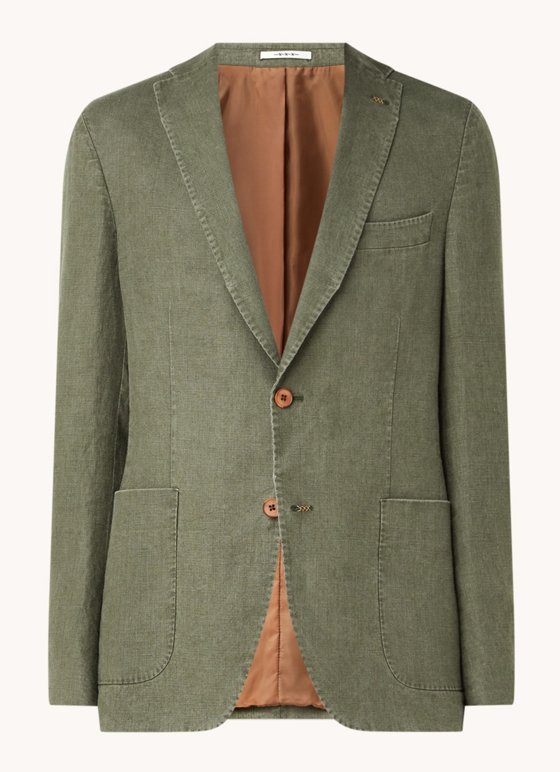 Van Gils Elray slim fit colbert van linnen - voorkant olijfgroen