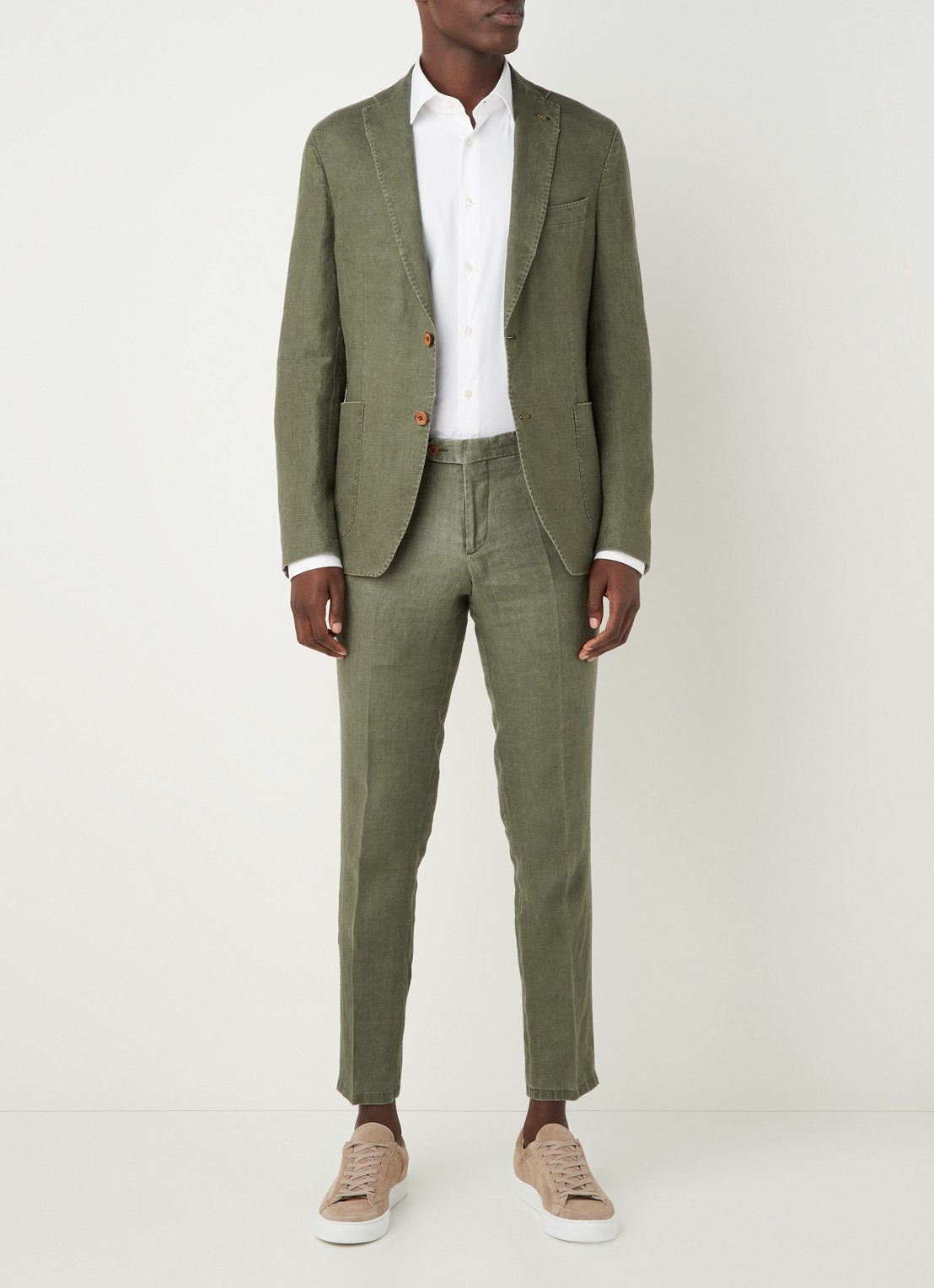 Van Gils Elray slim fit colbert van linnen - voorkant 2 olijfgroen