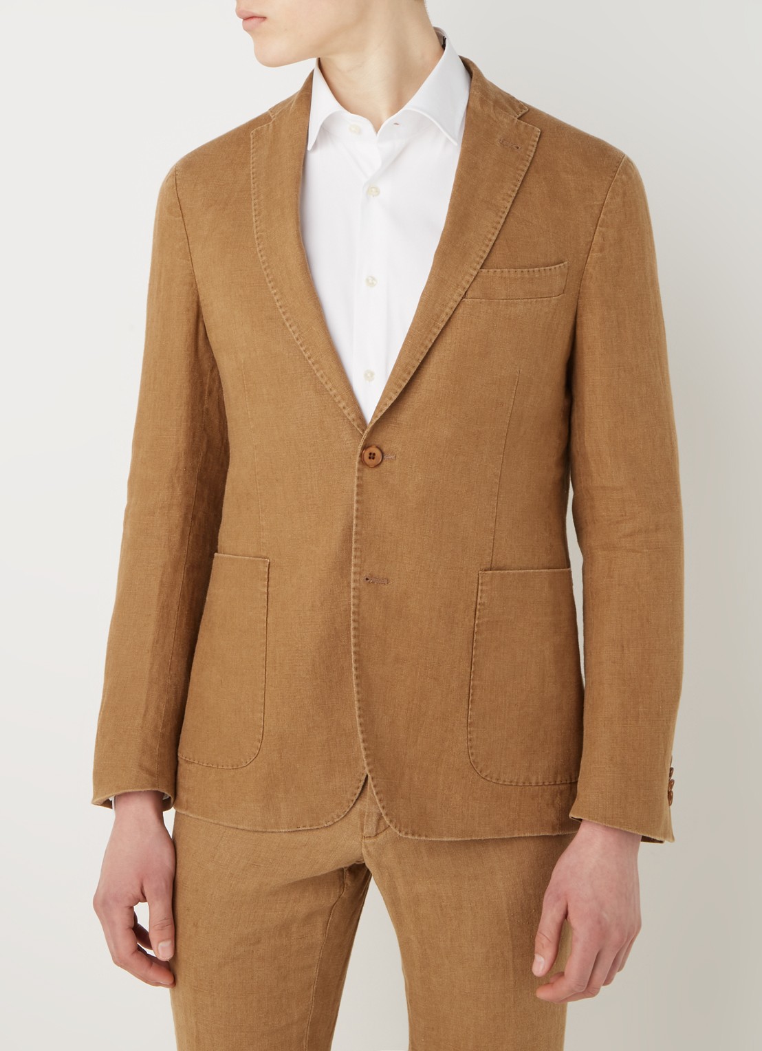 Van Gils Elray slim fit colbert van linnen - detail 3 camel