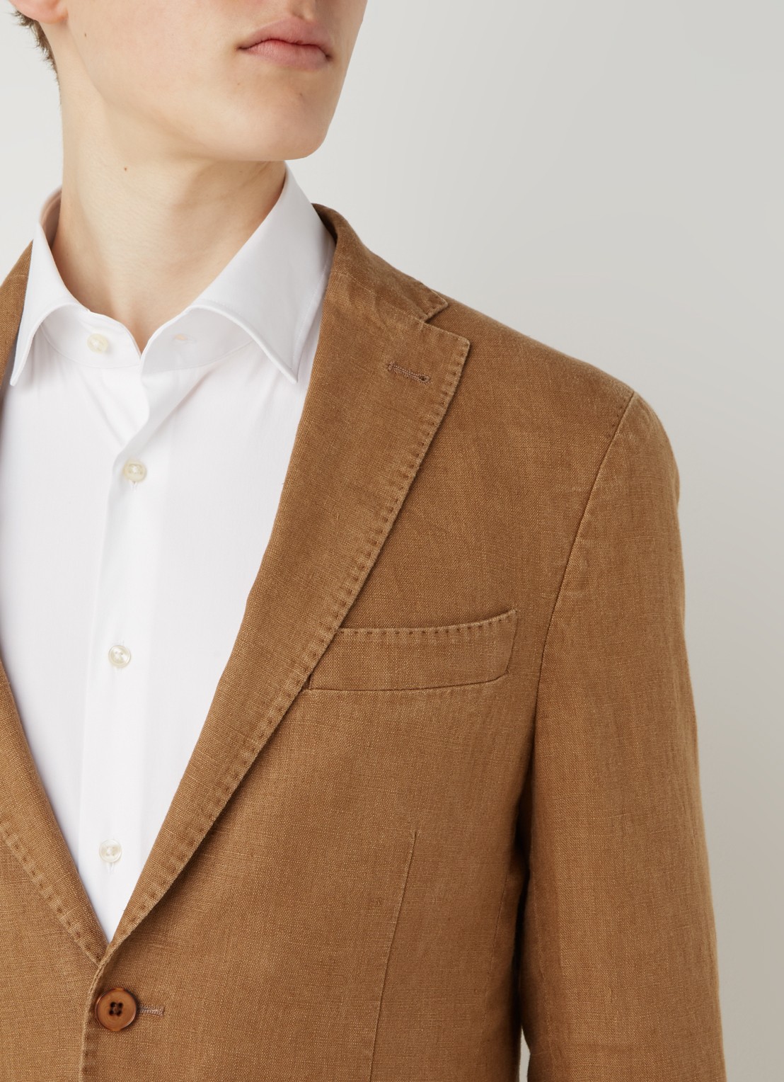 Van Gils Elray slim fit colbert van linnen - detail 6 camel